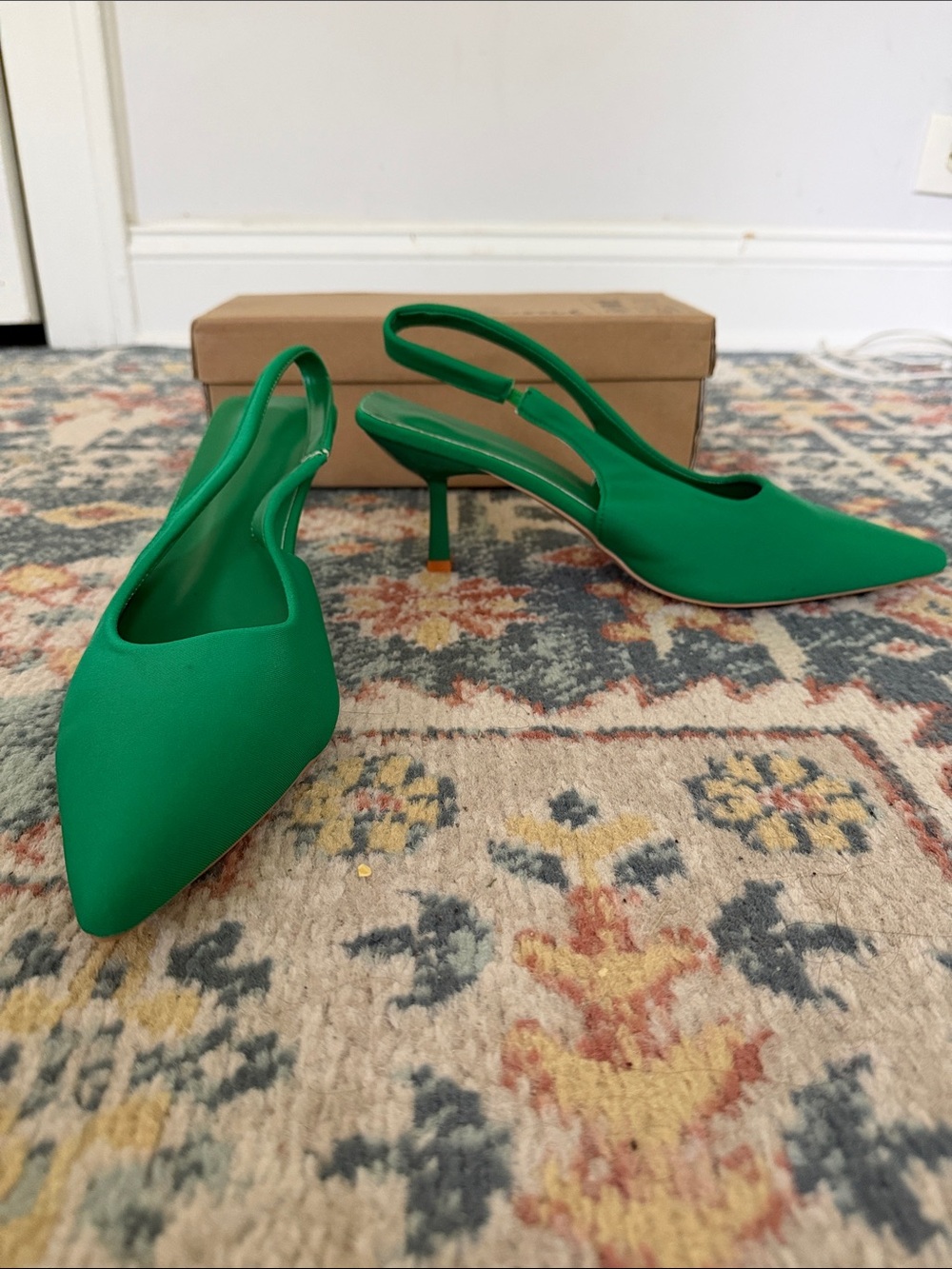 Green Pointed Toe Slingback Heels